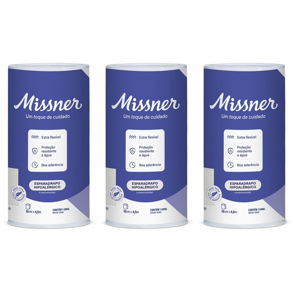 Kit 3 Esparadrapo Branco 10x4,5 - Missner