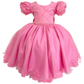 Vestido Rosa Brilho Suave e Detalhes Florais Infantil Menina