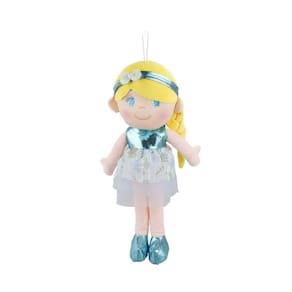Boneca De Pano 41Cm Vestido Azul Delicado Infantil Presentes
