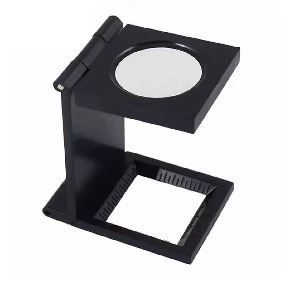Mini Lupa De Mesa E Bancada Suporte Dobravel Conta Fios 10X Lente Optica Preta 28Mm Com Escala Profissional Portatil Bol