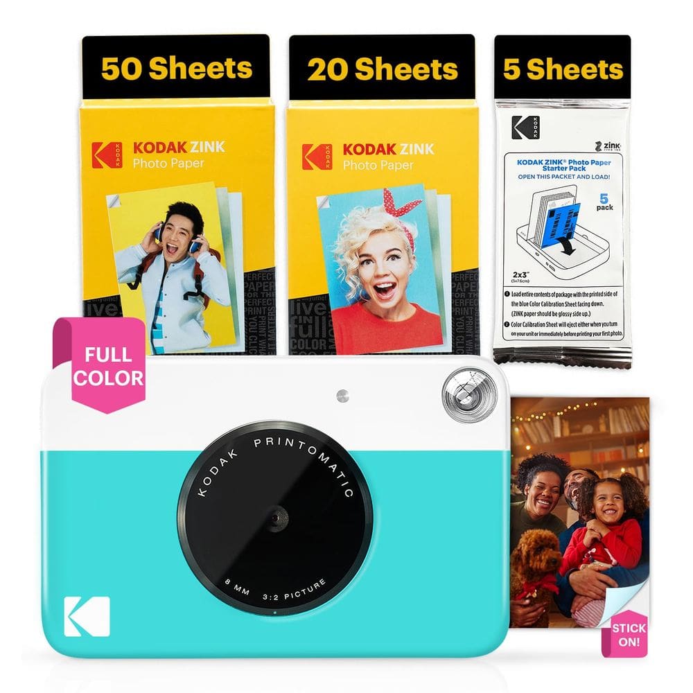 Câmera digital KODAK Printomatic 5MP com pacote de 75 folhas azul