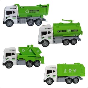 Kit 4 Caminhões Brinquedo Miniatura Fricção Lixo Recicla Eco