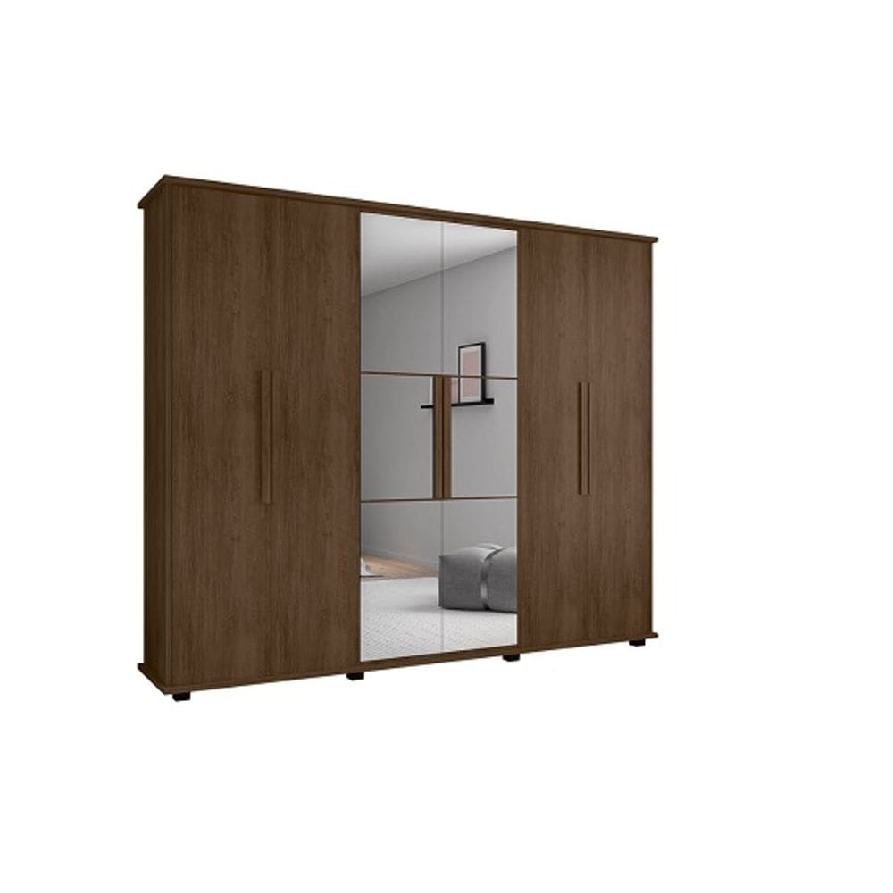 Guarda-Roupa Casal com Espelho 6 Portas 4 Gavetas Canadá Freijó - RV Móveis