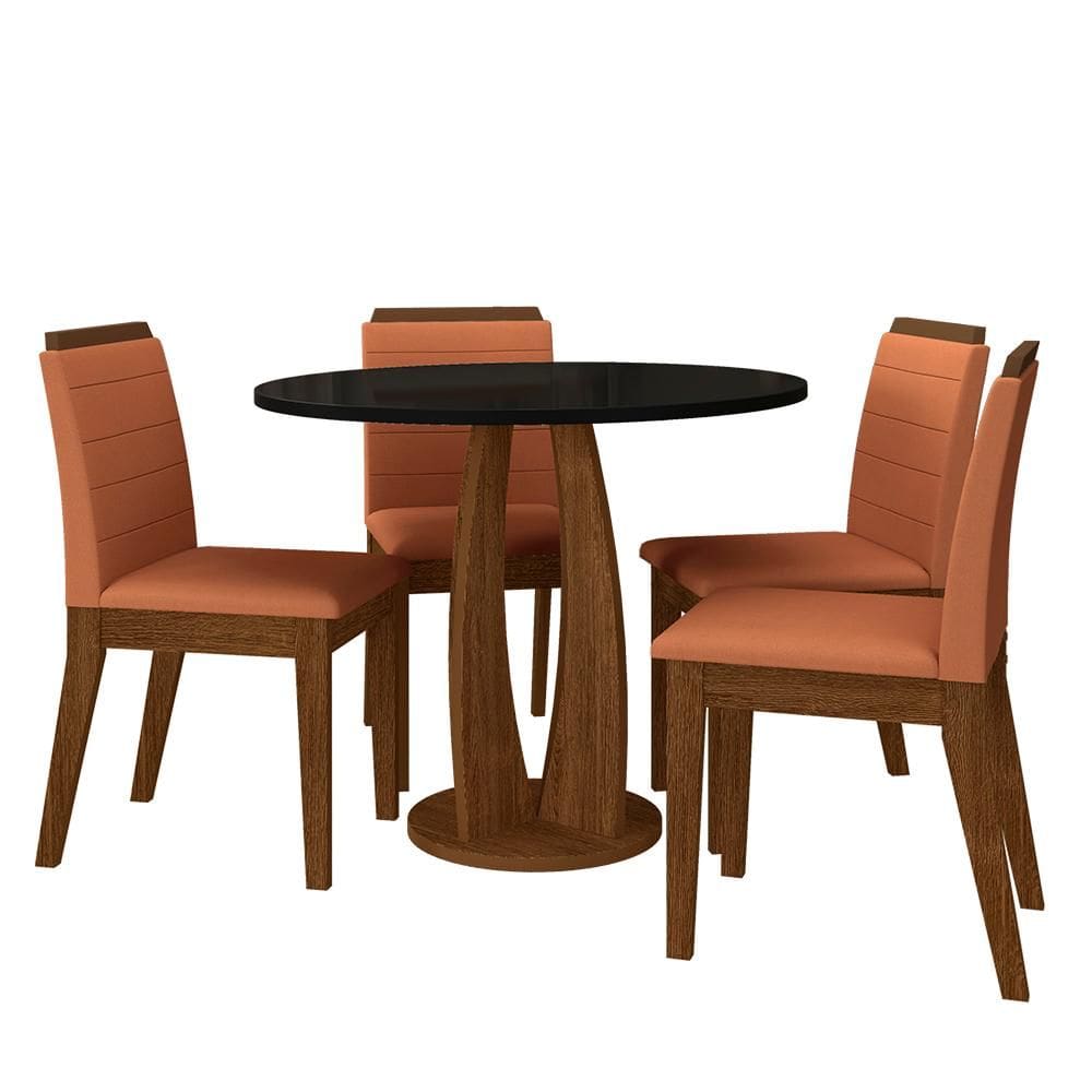 Sala De Jantar Redonda Fontana Com 4 Cadeiras Fre/prt/terracota - Ma