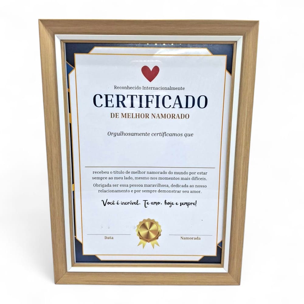 Certificado de Melhor Namorado com Moldura Marrom Presente