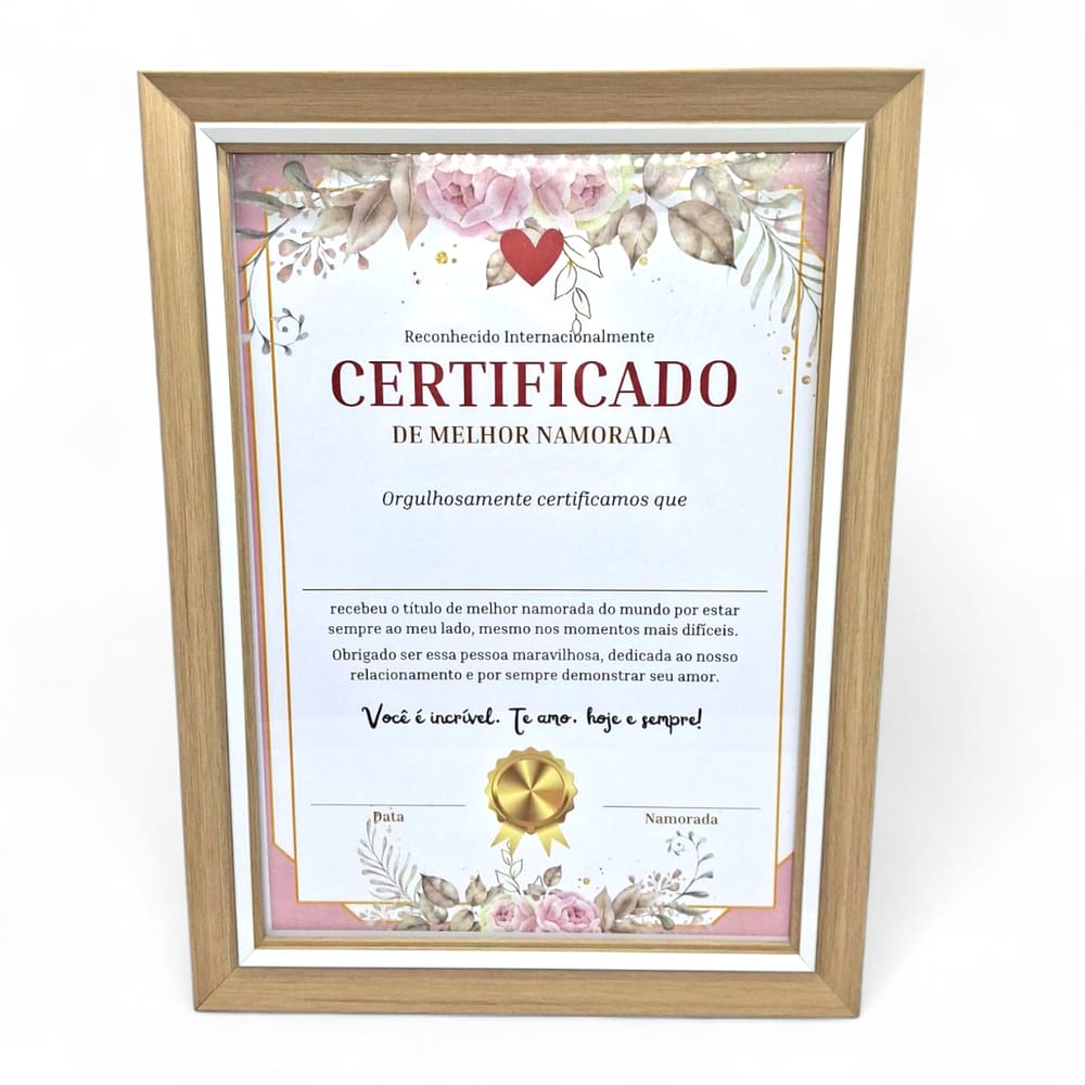 Certificado de Melhor Namorada com Moldura Marrom Presente