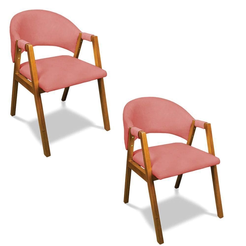 Cadeira Sala De Jantar Em Madeira Kit 2 Yara Suede Rosê D03 - D`rossi