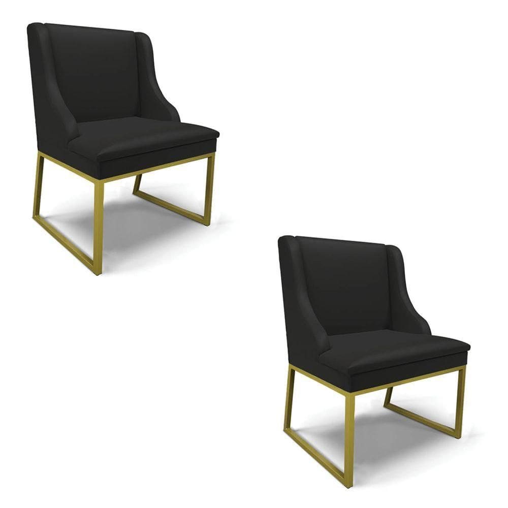 Cadeira Sala De Jantar Industrial Dourado Kit 2 Liz Sintético Pto D03 - D`rossi