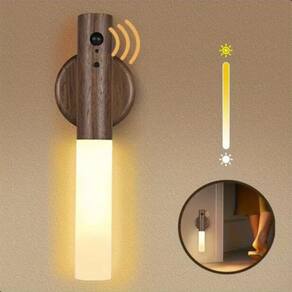 Luminária Luz De Led Parede Com Sensor Portátil Ímã Madeira