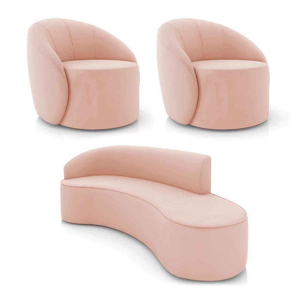 Sofá 4 Lugares Orgânico 220cm Morgan E 2 Poltronas Lua Veludo Rose D03 - D`rossi
