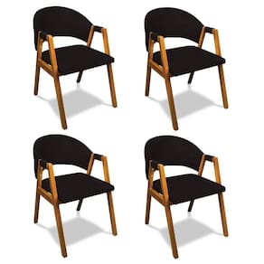 Cadeira Sala De Jantar Em Madeira Kit 4 Yara Suede Preto D03 - D`rossi