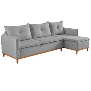 Sofá Orlando 4 Lugares com Chaise Tecido Linho 240cm Boareto Cor Cinza