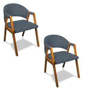 Cadeira Sala De Jantar Em Madeira Kit 2 Yara Suede Azul Marinho D03 - D`rossi
