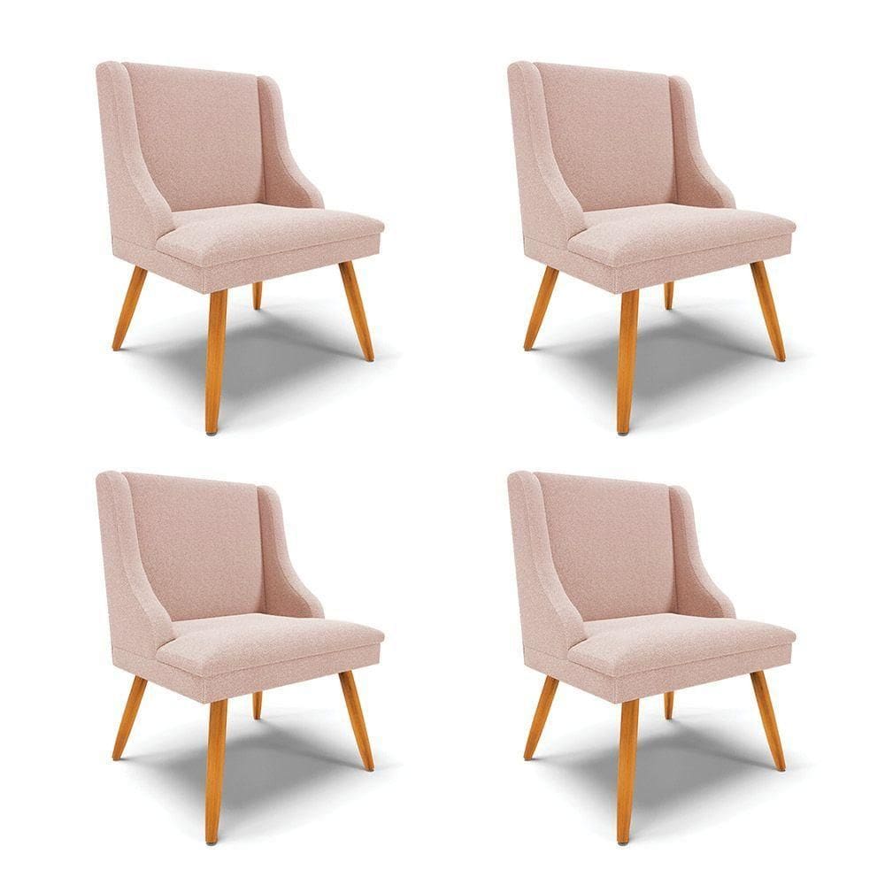 Cadeira Sala De Jantar Pé Palito Castanho Kit 4 Liz Bouclê Rose D03 - D`rossi