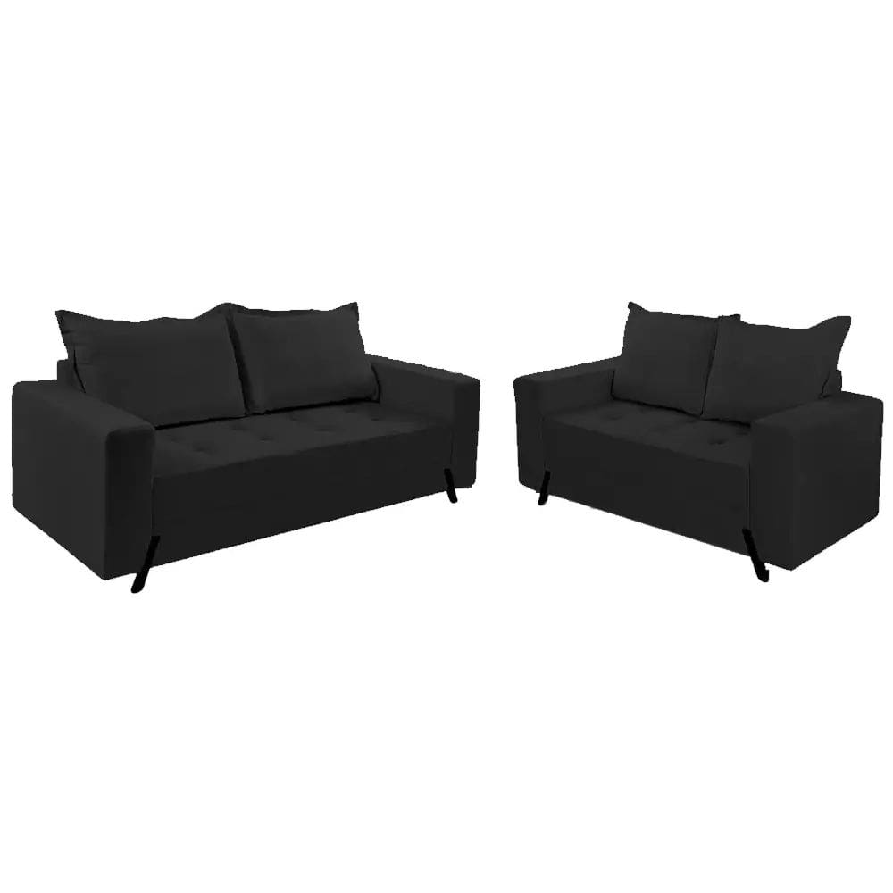 Conjunto de Sofá 8100 em Veludo com 2 e 3 Lugares Boareto Cor Preto