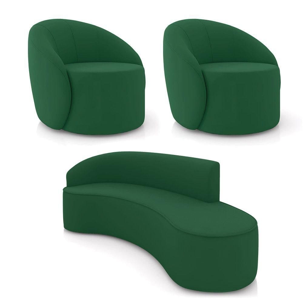 Sofá 4 Lugares Orgânico 220cm Morgan E 2 Poltronas Lua Veludo Verde D03 - D`rossi