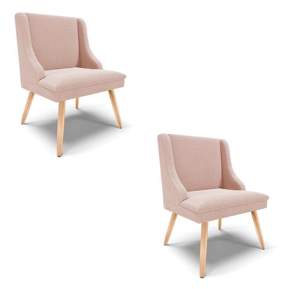 Cadeira Sala De Jantar Pé Palito Natural Kit 2 Liz Bouclê Rose D03 - D`rossi