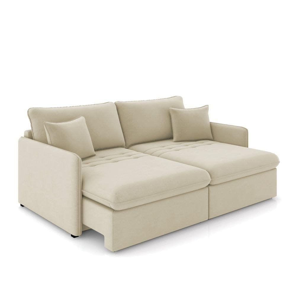 Sofá Retrátil Reclinável 4 Lugares 254cm Maili Veludo K01 - D`rossi Cor Bege