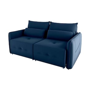 Sofá Cama 2 Lugares Com Almofadas 205cm Celine Matrix Veludo Azul