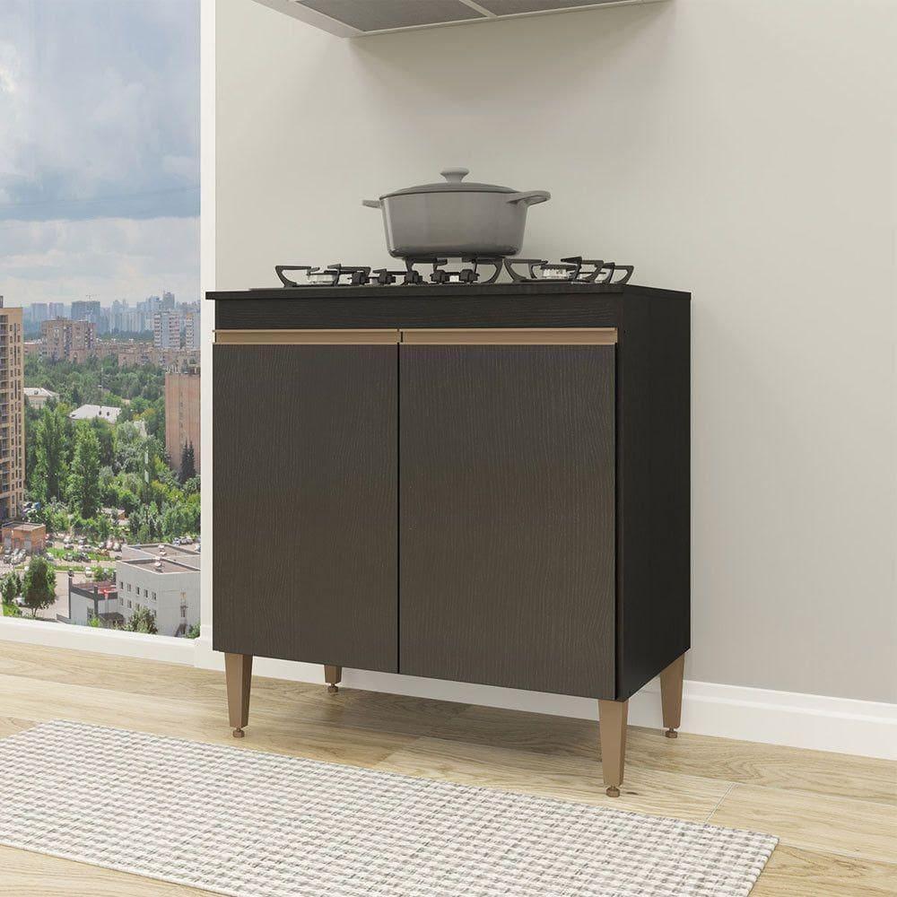 Balcão Cooktop Sabrina Com 2 Portas 80x52cm Menu Móveis Preto