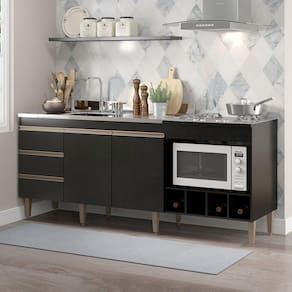 Balcão Para Pia De Cozinha 183cm 3 Gavetas Mdp Menu Móveis Preto