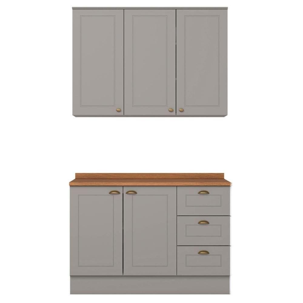 Armario Aereo e Balcao 120cm Ce169 Americana Cinza Nature Henn