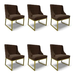 Cadeira Sala De Jantar Industrial Dourado Kit 6 Liz Suede Marrom D03 - D`rossi