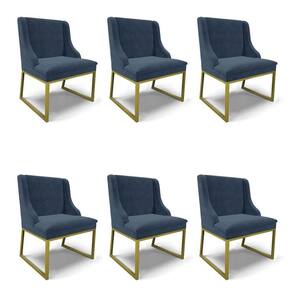 Cadeira Sala De Jantar Industrial Dourado Kit 6 Liz Suede Azul Mho D03 - D`rossi