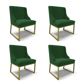 Cadeira Sala De Jantar Industrial Dourado Kit 4 Liz Veludo Verde D03 - D`rossi