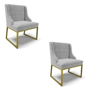 Cadeira Sala De Jantar Industrial Dourado Kit 2 Liz Suede Cinza D03 - D`rossi