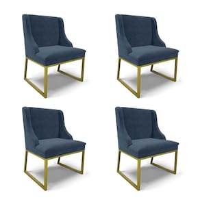Cadeira Sala De Jantar Industrial Dourado Kit 4 Liz Suede Azul M D03 - D`rossi