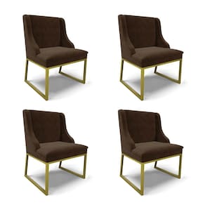 Cadeira Sala De Jantar Industrial Dourado Kit 4 Liz Suede Marrom D03 - D`rossi