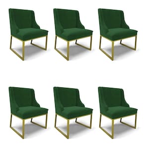 Cadeira Sala De Jantar Industrial Dourado Kit 6 Liz Veludo Verde D03 - D`rossi