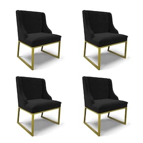 Cadeira Sala De Jantar Industrial Dourado Kit 4 Liz Suede Preto D03 - D`rossi