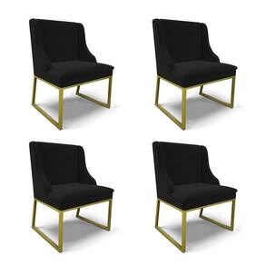 Cadeira Sala De Jantar Industrial Dourado Kit 4 Liz Veludo Preto D03 - D`rossi