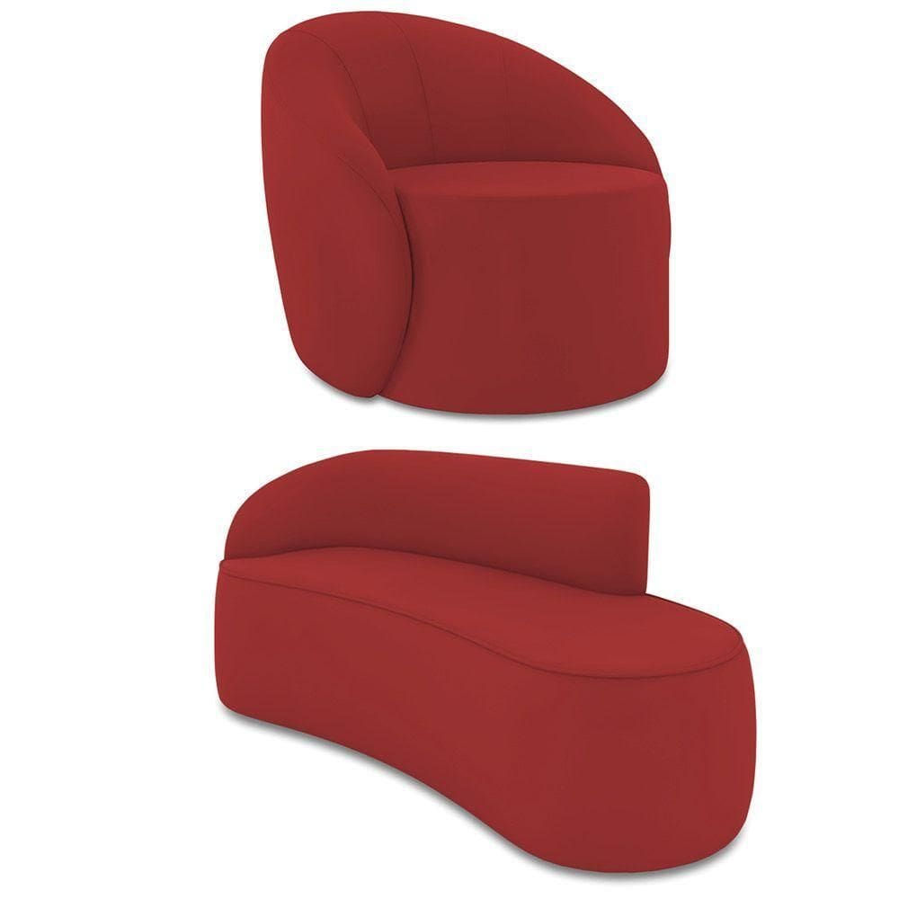 Sofá 3 Lugares Orgânico 180cm Morgan E Poltrona Lua Veludo Marsala D03 - D`rossi