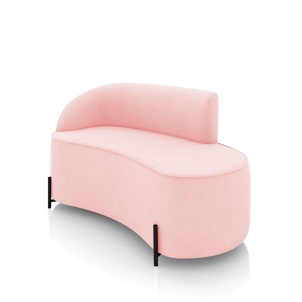 Sofá 2 Lugares Orgânico 140cm Pé Ferro Preto Morgan Suede Rosa Bebê D03 - D`rossi