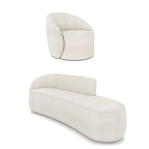 Sofá 4 Lugares Orgânico 220cm Morgan E Poltrona Lua Bouclê Off White D03 - D`rossi