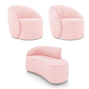 Sofá 2 Lugares Orgânico 140cm Morgan E 2 Poltronas Lua Suede Rosa Bebê D03 - D`rossi