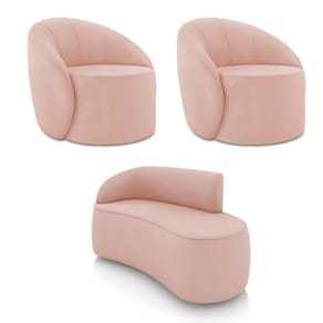 Sofá 2 Lugares Orgânico 140cm Morgan E 2 Poltronas Lua Veludo Rose D03 - D`rossi
