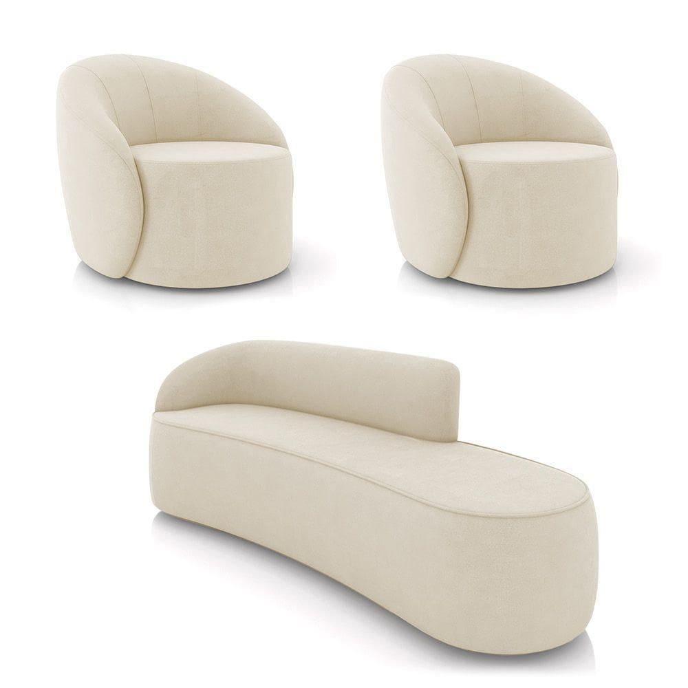 Sofá 4 Lugares Orgânico 220cm Morgan E 2 Poltronas Lua Suede Bege D03 - D`rossi