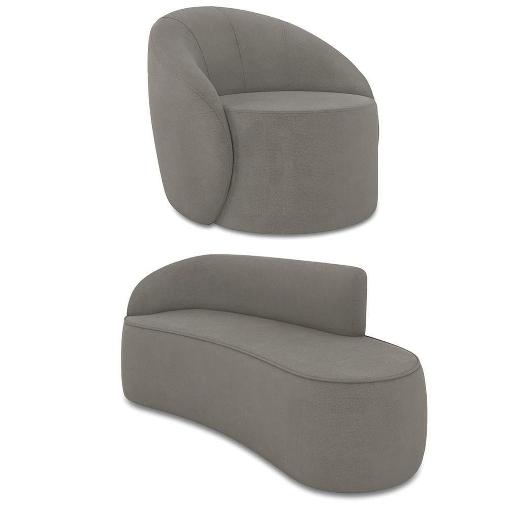 Sofá 3 Lugares Orgânico 180cm Morgan E Poltrona Lua Suede Grafite D03 - D`rossi