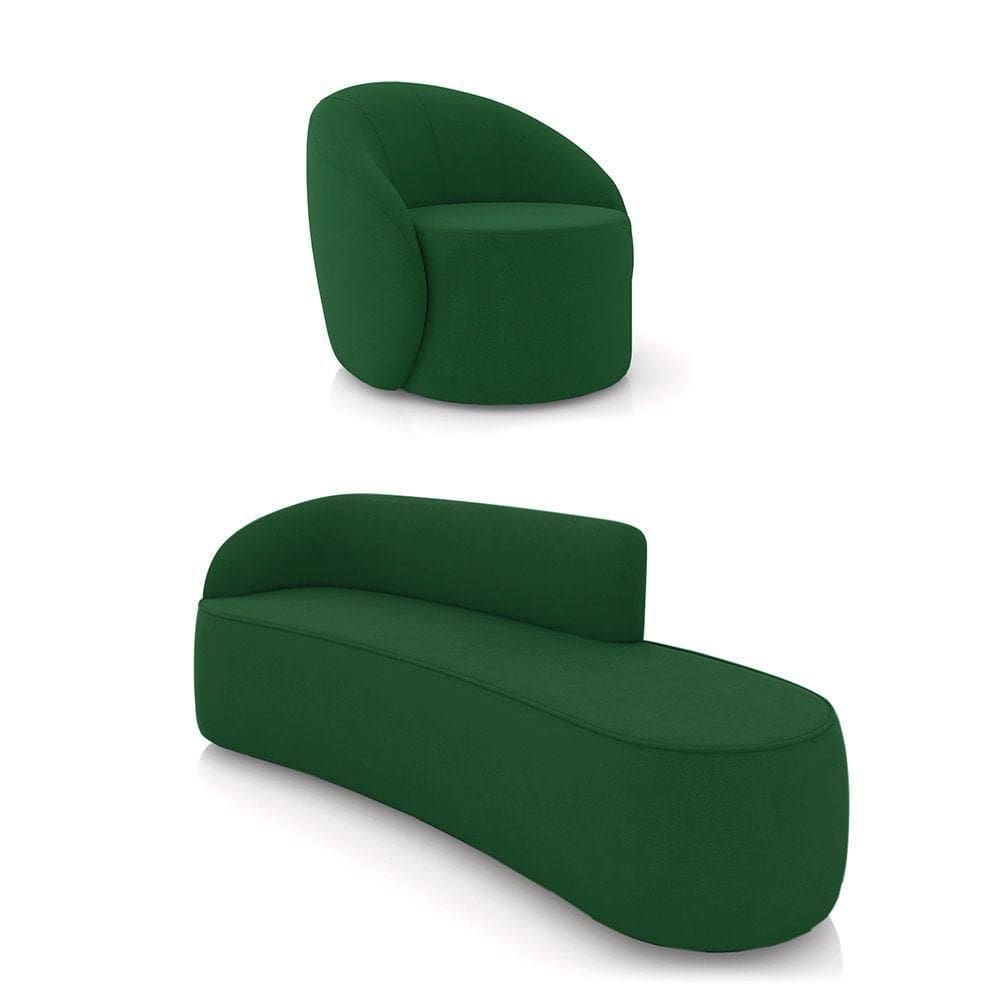 Sofá 4 Lugares Orgânico 220cm Morgan E Poltrona Lua Suede Verde D03 - D`rossi