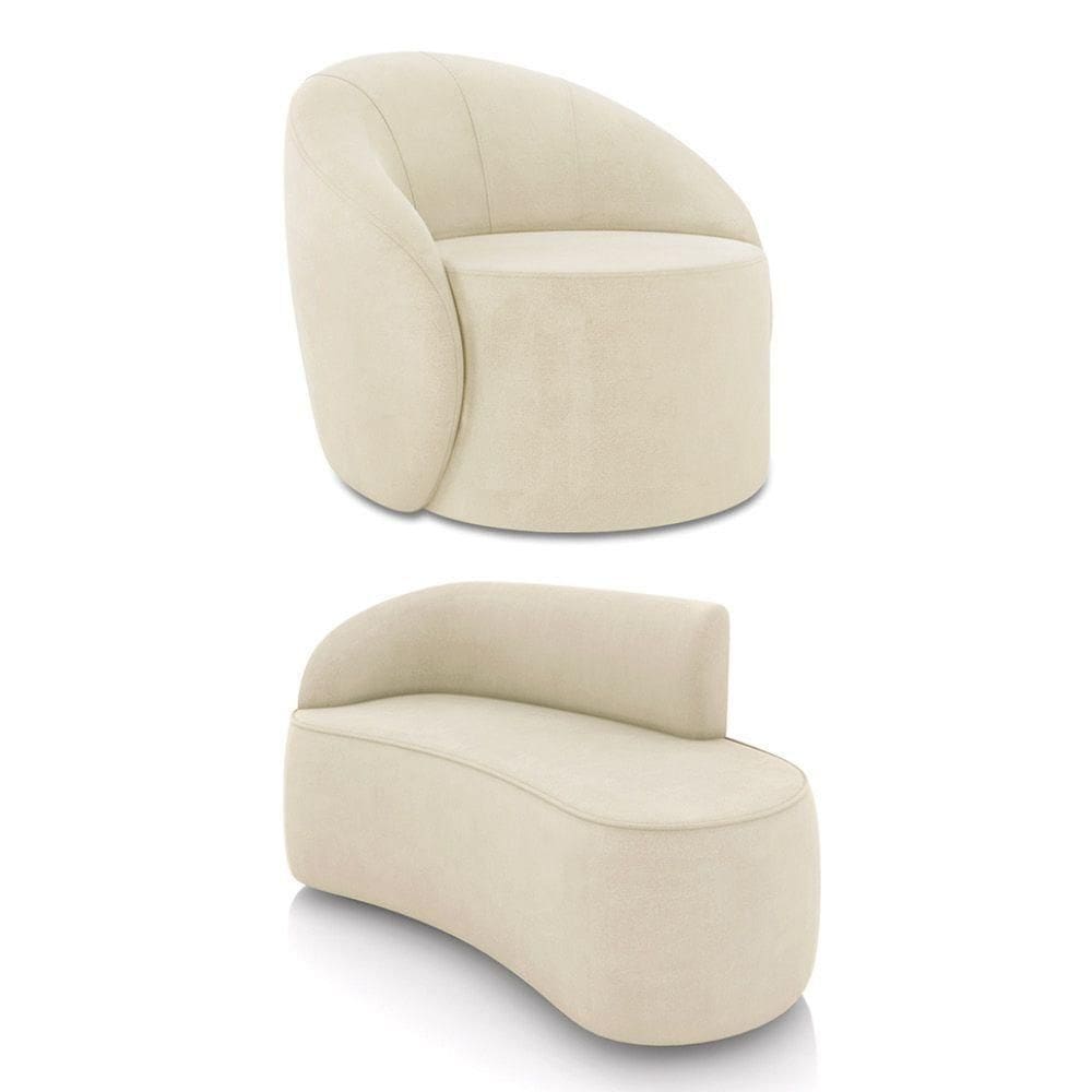 Sofá 2 Lugares Orgânico 140cm Morgan E Poltrona Lua Suede Bege D03 - D`rossi