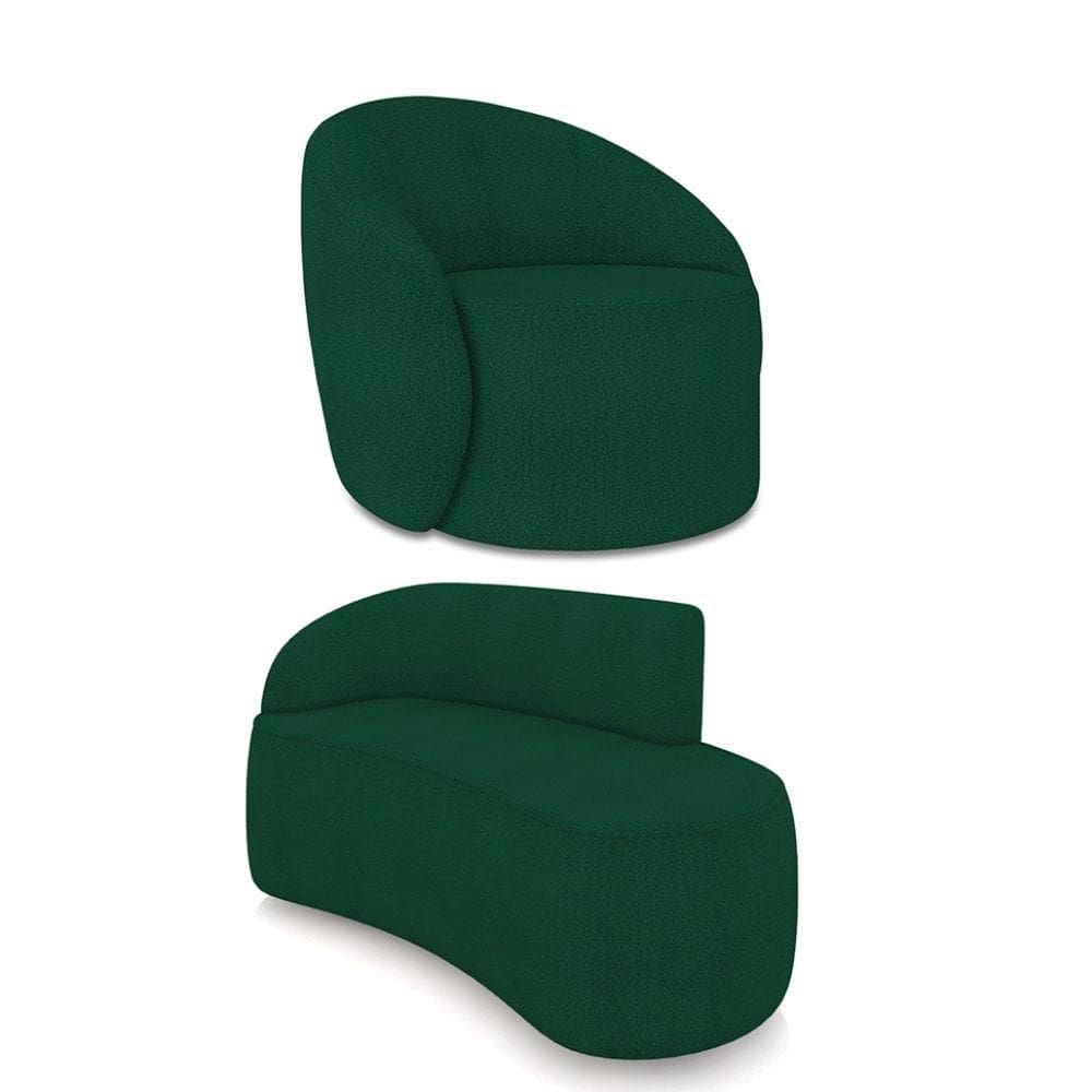 Sofá 2 Lugares Orgânico 140cm Morgan E Poltrona Lua Bouclê Verde D03 - D`rossi