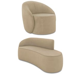 Sofá 3 Lugares Orgânico 180cm Morgan E Poltrona Lua Suede Marrom Rato D03 - D`rossi