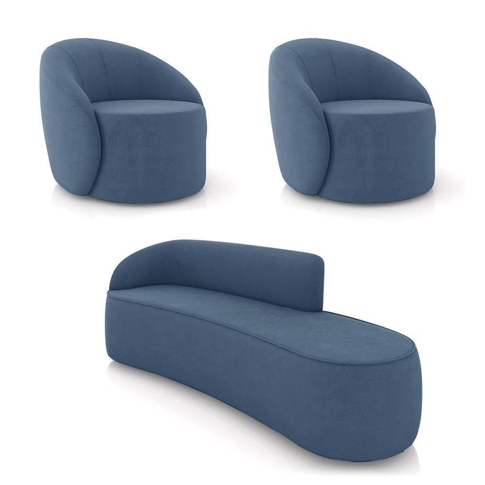 Sofá 4 Lugares Orgânico 220cm Morgan E 2 Poltronas Lua Suede Azul M D03 - D`rossi