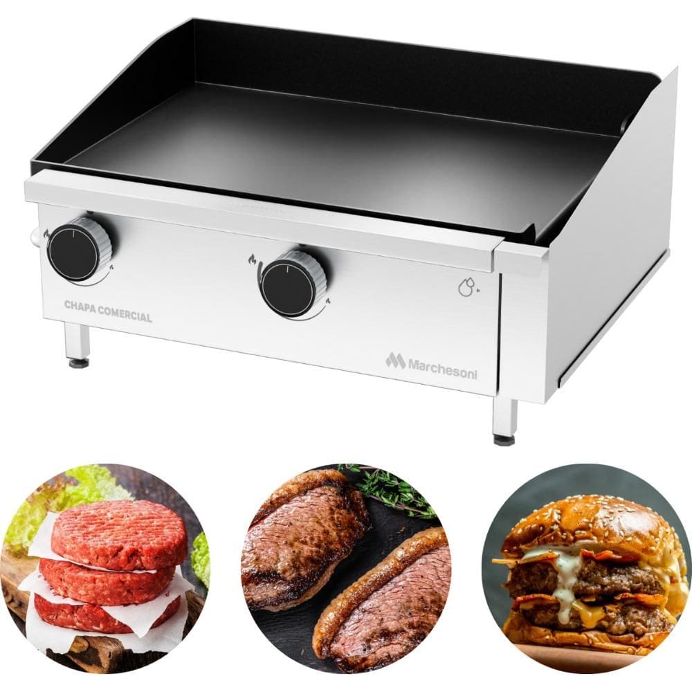 Chapa Comercial 2 Queimadores 5mm 40x60 A Gás Inox Marchesoni