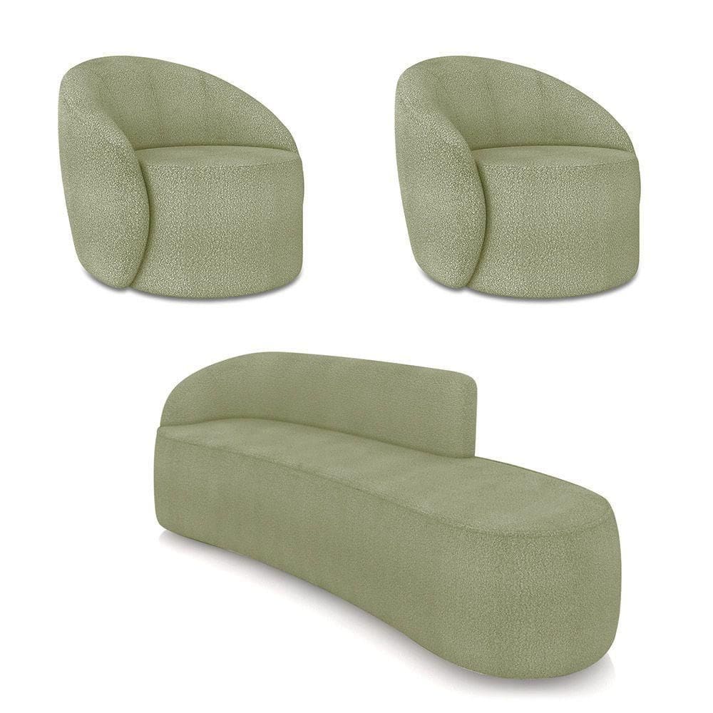 Sofá 4 Lugares Orgânico 220cm Morgan E 2 Poltronas Lua Bouclê Pistache D03 - D`rossi