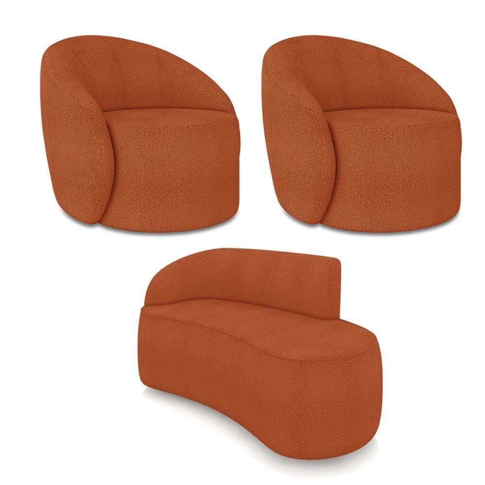 Sofá 2 Lugares Orgânico 140cm Morgan E 2 Poltronas Lua Bouclê Terracota D03 - D`rossi
